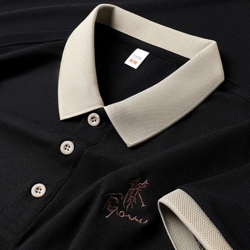 5 kolorów! 2024 letnia męska koszula wyszywana nowa przędzalnia bawełniana koszulka POLO z krótkim rękawem wysokiej jakości luźna koszulka biznesowy