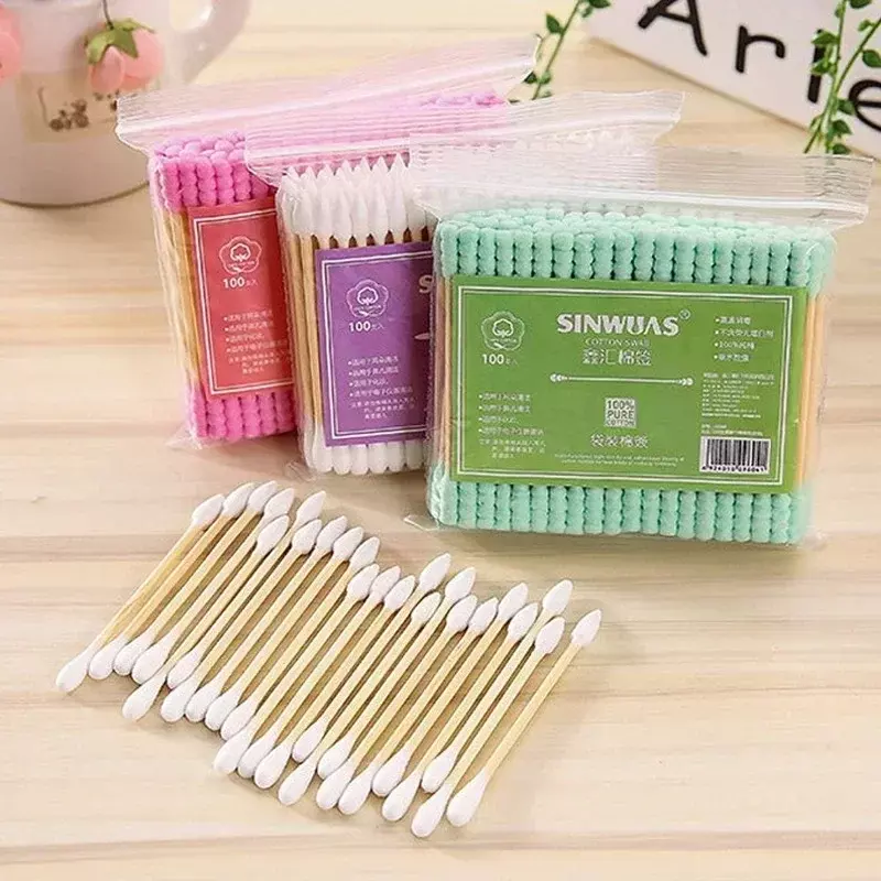 100Pcs Colorful Double Head Cotton Swab Sticks Female Makeup Remover Cotton Buds Tip for Medical Nose Ears Cleaning Beauty Tools
