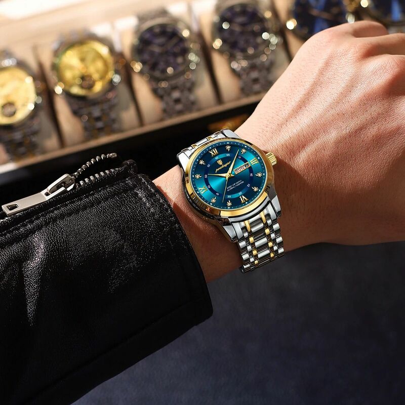 POEDAGAR-Relógio De Aço Inoxidável Impermeável De Luxo Masculino, Elegante Quartzo Relógios Esportivos, Data Semana, Luminoso