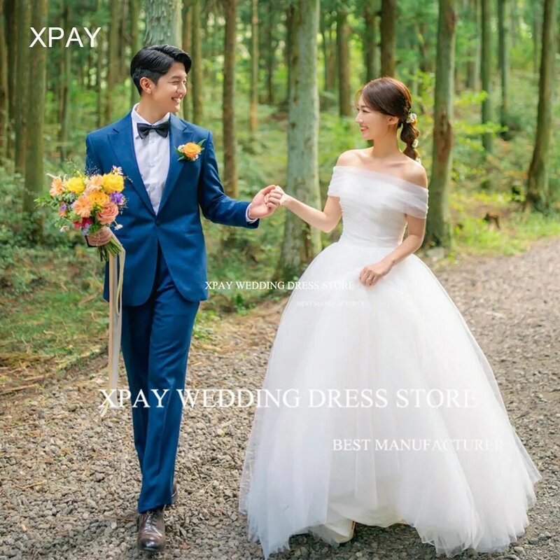 XPAY Strapless A Line Korea Wedding Dresses With Shawl Sleeveless Backless Bridal Gown Backless Draped Custom Made Bride Dress
