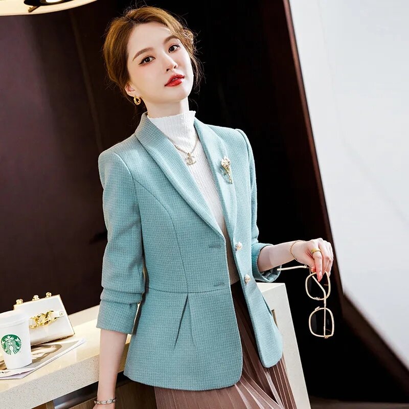 Blazer elegante de manga larga para mujer, ropa de trabajo para oficina, otoño e invierno, novedad de 2024
