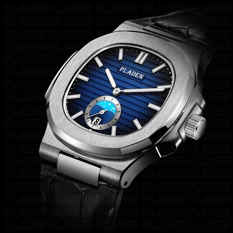 2021 New Fashion Blue Mens Watches Man Top Brand Leather Luminous Waterproof Sport Quartz Watch For Men Relogio Masculino XFCS