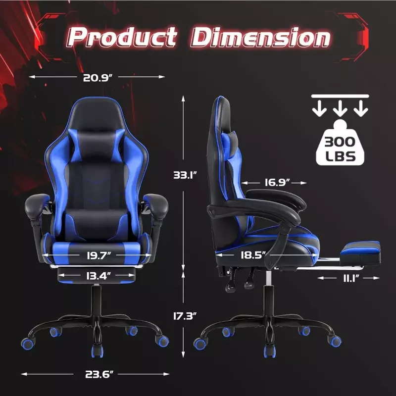 Gaming Chair Video Racing Seat Height Adjustable With 360°Swivel and Headrest for Office or Bedroom Free Shipping Gamer Computer