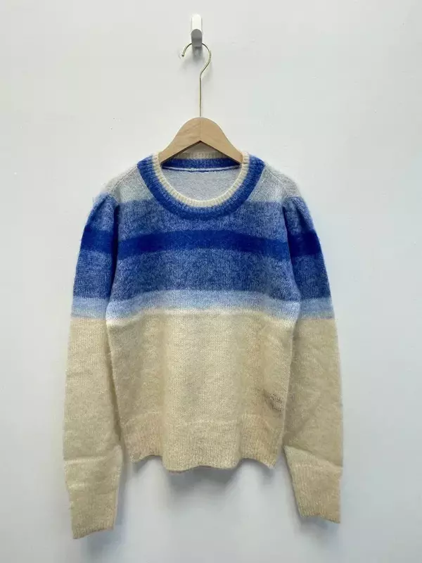 Damski sweter gradientowy miękki i wygodny swobodny luźne, jesienne z okrągłym dekoltem z długim rękawem dziergany sweter