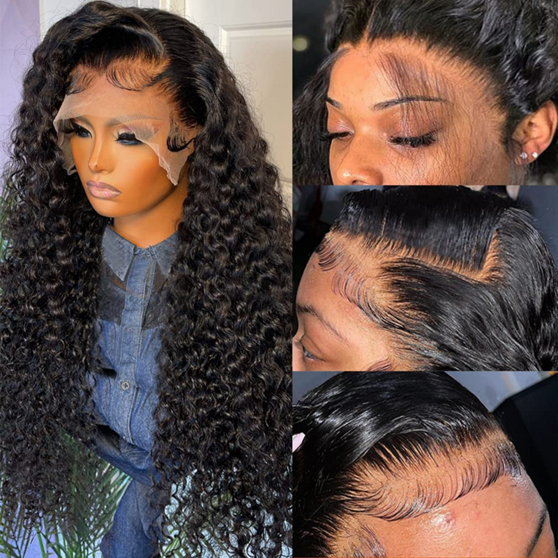 Pelucas frontales de encaje transparente para mujeres negras, cabello humano 360, onda profunda, densidad 200%, prearrancado con cabello de bebé suave, 13x4 Hd