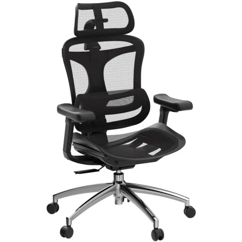 매우 부드러운 3D 팔걸이가 달린 사무실 의자, 무게추 50.7 파운드 소재 메쉬 금속 플라스틱 회전 컴퓨터 의자, 블랙