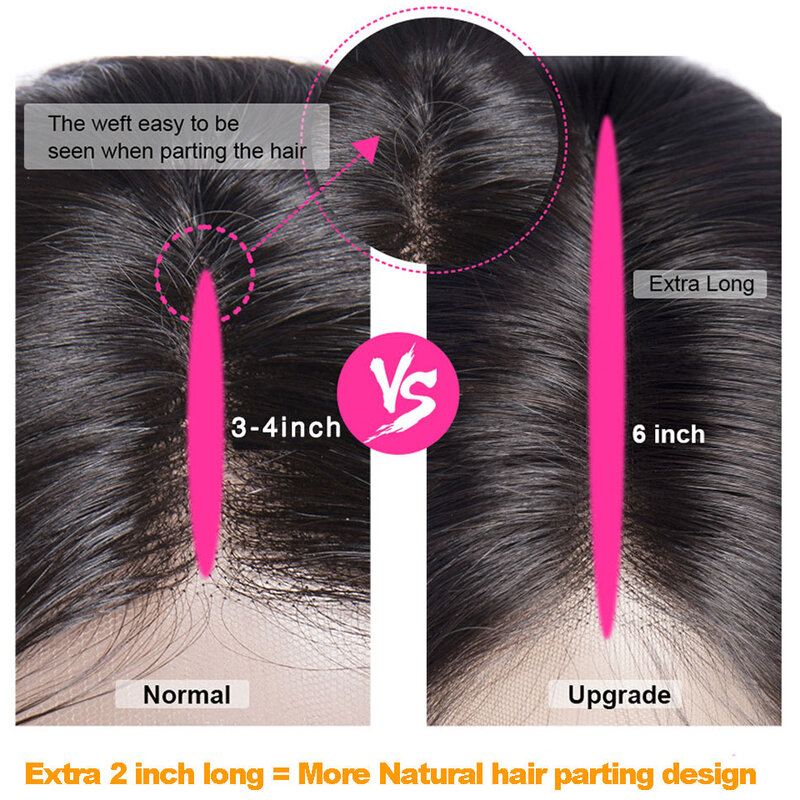 Extensions de cheveux humains Body Wave pour femmes, fermeture en dentelle transparente, cheveux raides, document naturel, pré-plumé, 2x6