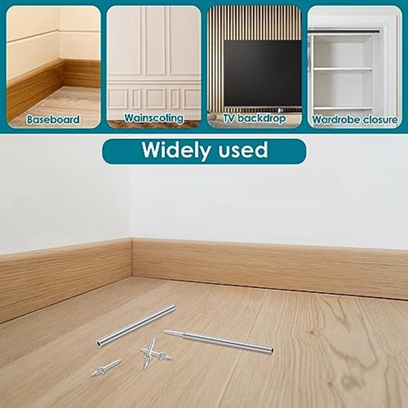 200 Pcs Double-Head Skirting Thread Seamless Nail, Rust-Proof No Trace Skirting Thread Screws Set With 2 Rods, With Nail