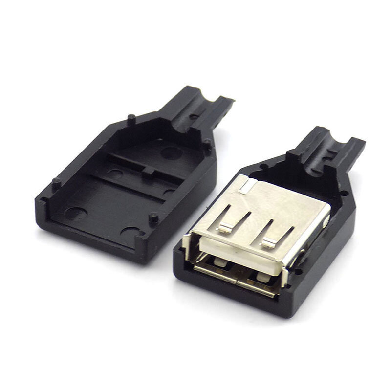 Conector de soquete fêmea da tampa plástica preta, 4 Pin, USB 2.0, A, Tipo de solda, DIY, Cabo, H10