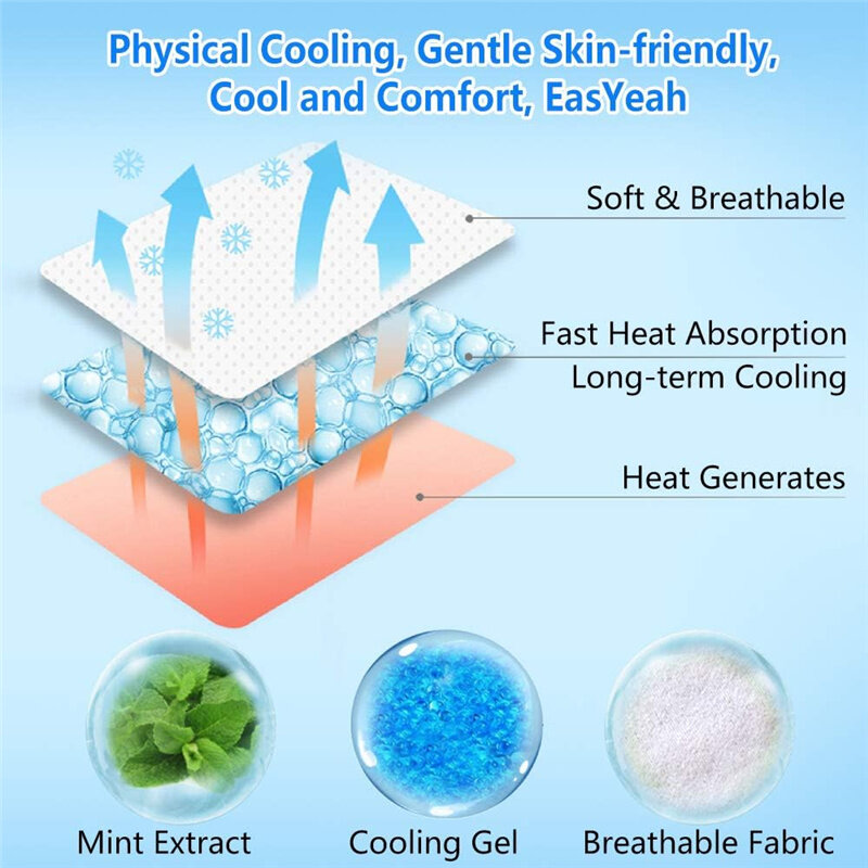 Cooling Gel Patches para Febre Desconforto, Alívio das dores, Adesivo portátil para crianças, Adulto Cooling Relief Fever, Redutor, 6 pcs, 10 pcs, 20pcs