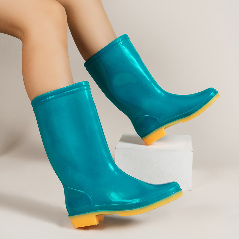 Rain Boots for Women Round Toe Chunky Heel Mid Calf Boot Outdoor Waterproof Non-slip Platform Female Shoes 2023 Autumn Fashion