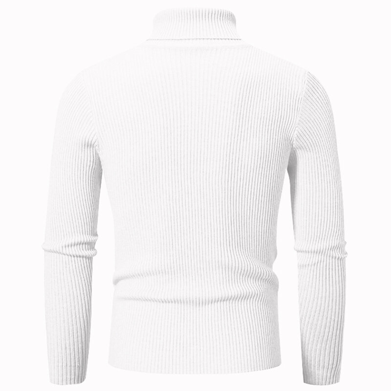 2023 Men's Autumn and Winter High Neck Bottom Shirt Slim Fit Long Sleeve Knit Sweater Solid Color Trend Men Clothing