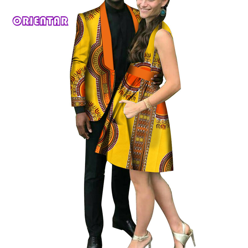 2 peças de casal africano roupas combinando para o casamento dos homens  blazer casacos e mulheres vestido curto africano roupa festa wear wyq742 /  Vestuário mundial