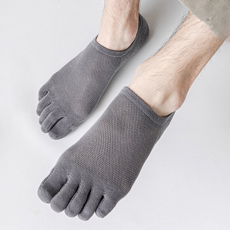 3 pares de corrida masculino aberto toe meias elástico curto sólido algodão suor-absorvente homem cinco dedo invisível baixo corte barco tornozelo meia