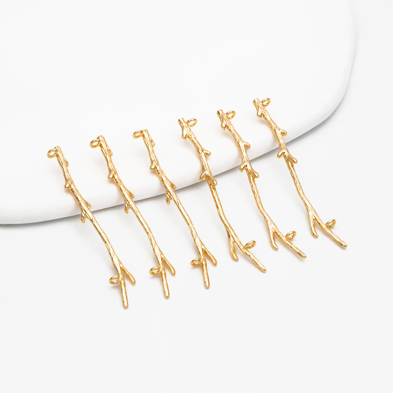 10 buah konektor cabang kuningan berlapis emas dengan dua lingkaran panjang 44mm, untuk Diy buatan tangan gelang membuat perhiasan (GB-065)
