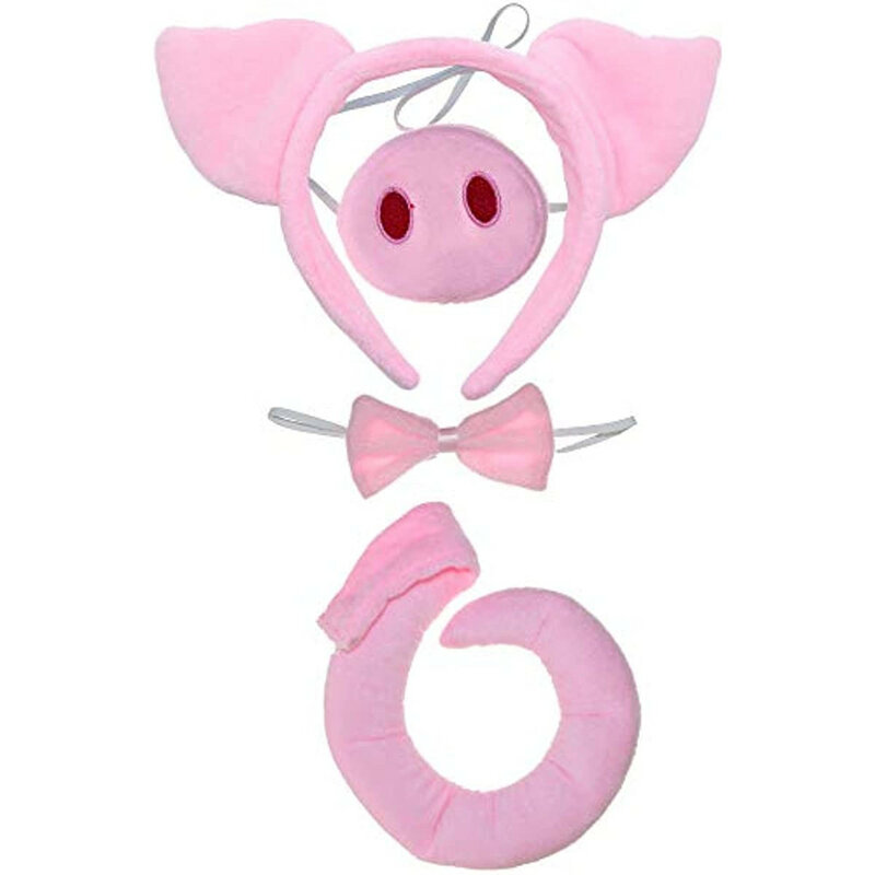 해골 돼지 의상 액세서리 세트, 퍼지 핑크 돼지 귀 머리띠, 나비 넥타이, 주둥이 및 꼬리 키트, 돼지 의상, 유아 및 어린이