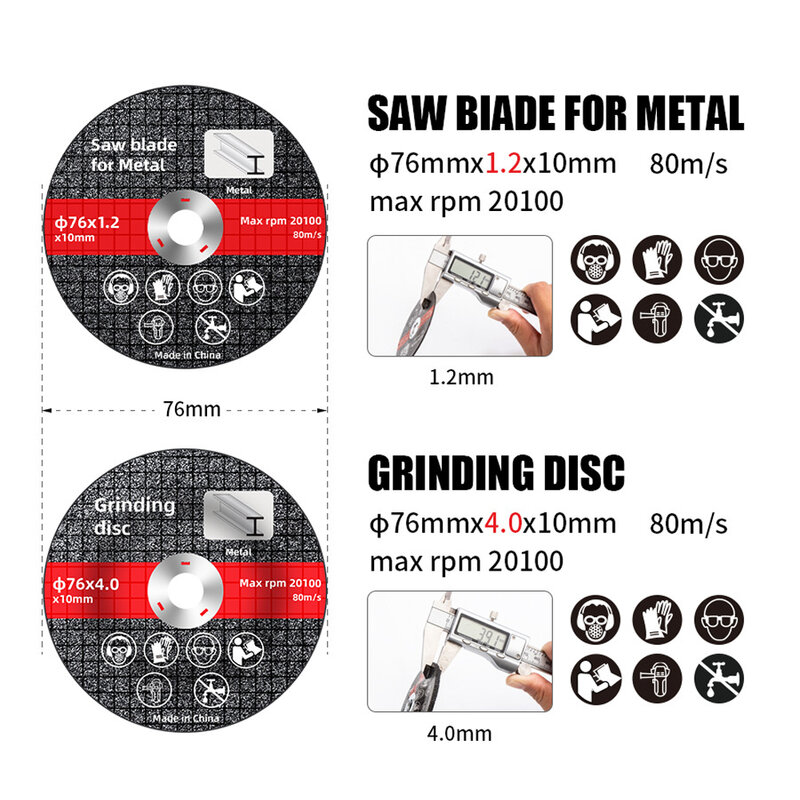 Saw Blade 3inch Circular Blade for Angle Grinder Metal Stainless Steel Cutting Grinding 1.2mm/4.0mm Thickness 0.4in Arbor