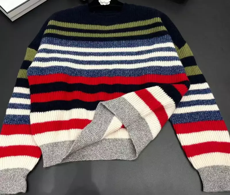 Dames Sweater Contrast Gestreepte Casual All-Match Herfst Met Lange Mouwen Gebreide Pullover