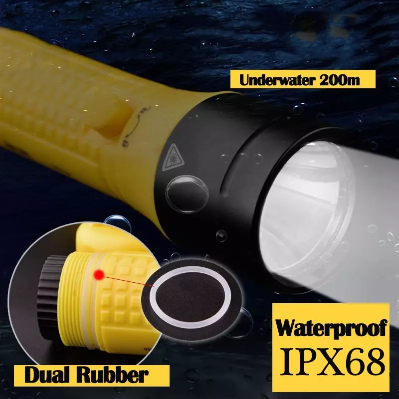 Lanterna de mergulho profissional, IPX68 impermeável, subaquática, lâmpada de mergulho de 100m, bateria embutida de 6000mAh, luz de mergulho recarregável