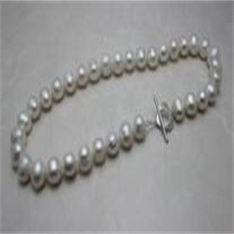 Novo colar de pérolas de água doce branco nearround 10-11mm 18 polegadas liga fecho aaa