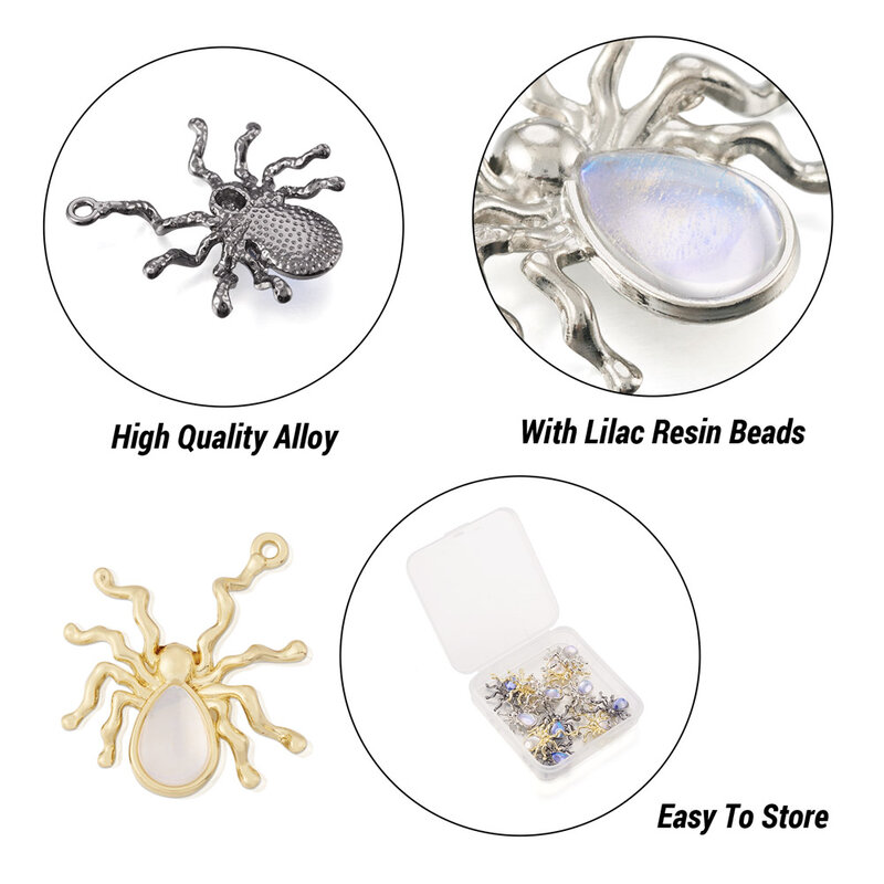 18 buah liontin hewan logam paduan hiasan laba-laba dengan manik-manik Resin untuk Gelang kalung gantungan kunci pembuatan perhiasan kerajinan buatan tangan DIY