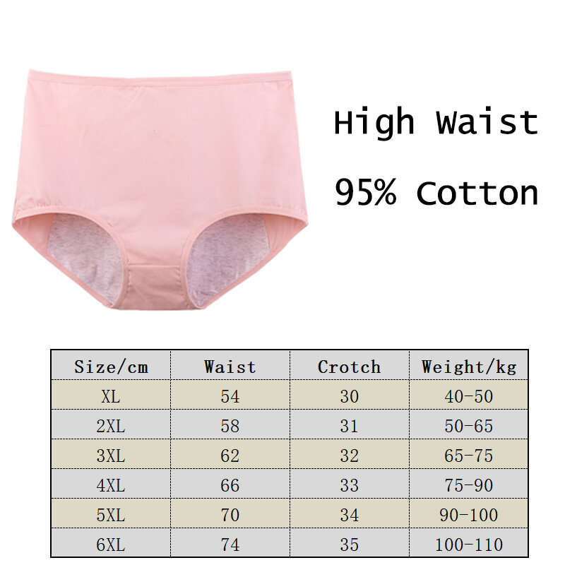 Roupa interior fisiológica de algodão de cintura alta feminina, calça sanitária feminina, período à prova de vazamento, tamanho grande
