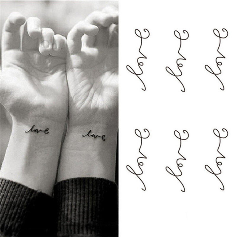 Stiker tato sementara Transfer air wanita, 1 buah tato pergelangan tangan seksi tahan air tato palsu pola cinta huruf