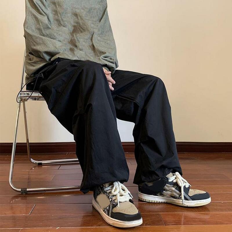 Pantalones Cargo de cintura elástica para hombre, pantalones con múltiples bolsillos, tela transpirable, diseño de pierna ancha para deportes diarios, estilo callejero