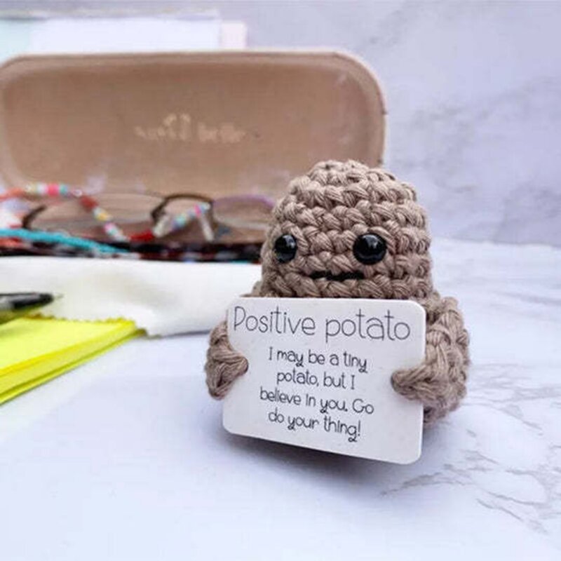Funny Positive Potato Cute Wool Knitting Doll With Positive Card Positivity Affirmation Cards Funny Knitted Potato Doll Xmas