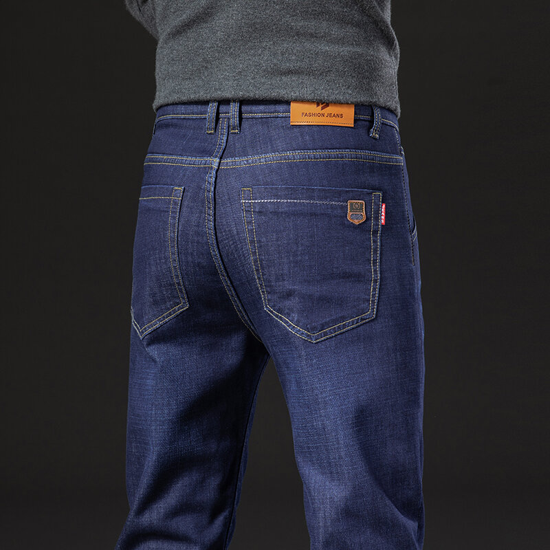 CUMUKKIYP กางเกงยีนส์ฤดูหนาวของผู้ชายแฟชั่นดีไซน์ขาตรงพร้อมซับในขนแกะเพื่อความอบอุ่นและ Comfort เป็นพิเศษ