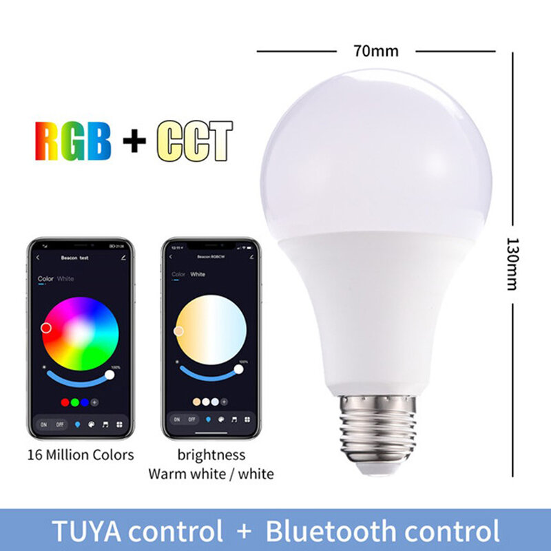 Bombilla inteligente con Control de dientes azules, lámpara LED E27 RGB, regulable, decoración del hogar, 15W