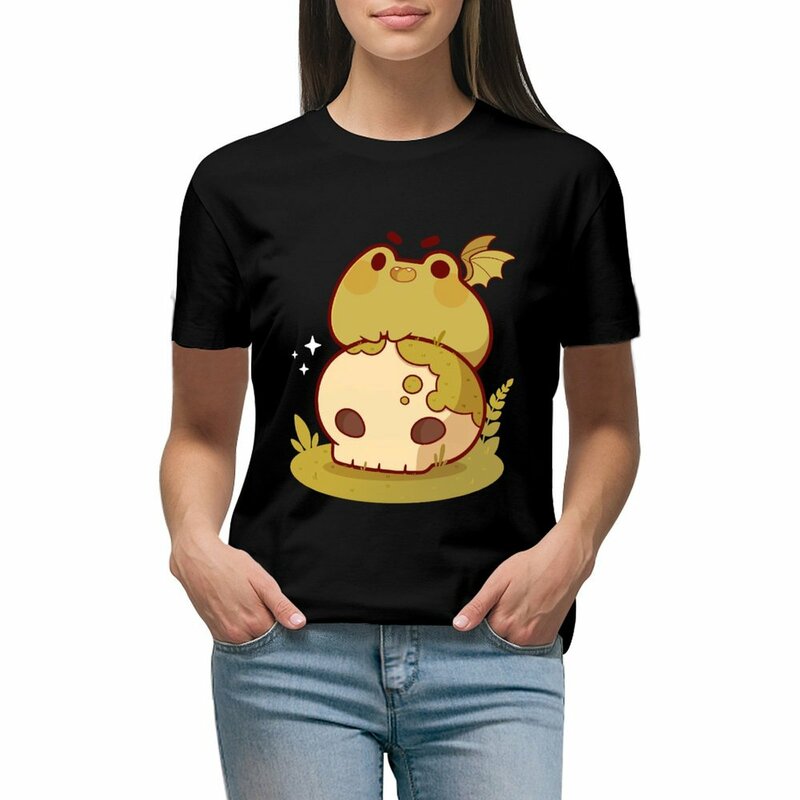 사나운 개구리 드래곤 티셔츠, 미적 의류, 여성 의류, 귀여운 옷, 여성 패션