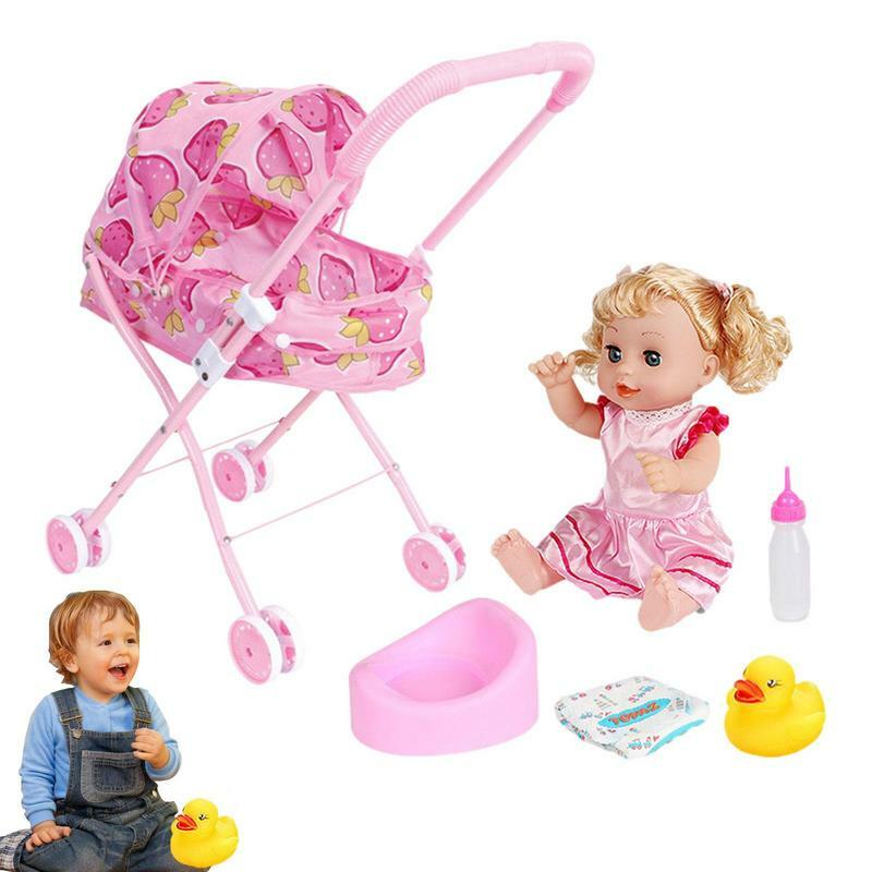 Baby Doll Stroller Set com acessórios de alimentação, Deluxe Newborn Baby Doll, Playset berçário para crianças pequenas