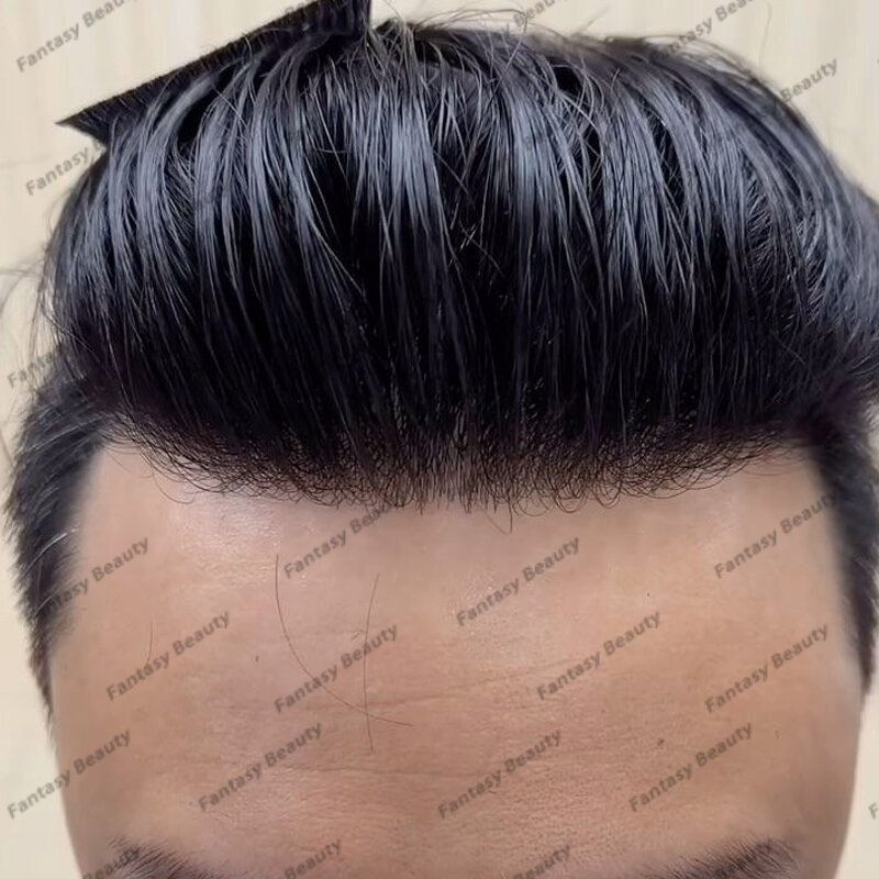 Długotrwała, wstrzyknięta baza PU tupecik dla mężczyzn 100% dziewicze włosy mężczyzna peruki włosa proteza kapilarna naturalną linią włosów ciemnobrązowa
