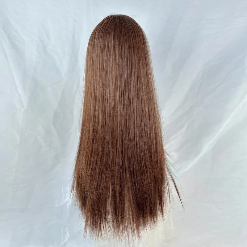 Kaka Wig rambut palsu sintetis untuk wanita, Wig kombinasi Ombre panjang lurus hijau cokelat, Wig Cosplay Lolita, rambut halus untuk pesta sehari-hari