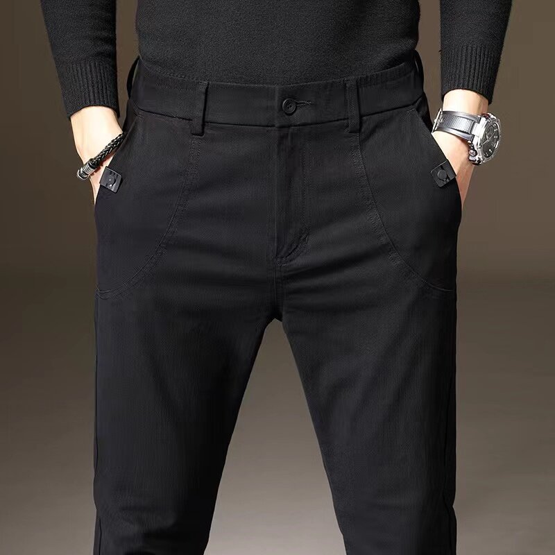 Calças masculinas moda inteligente casual sólido confortável respirável magro ajuste calças de negócios para homem homme