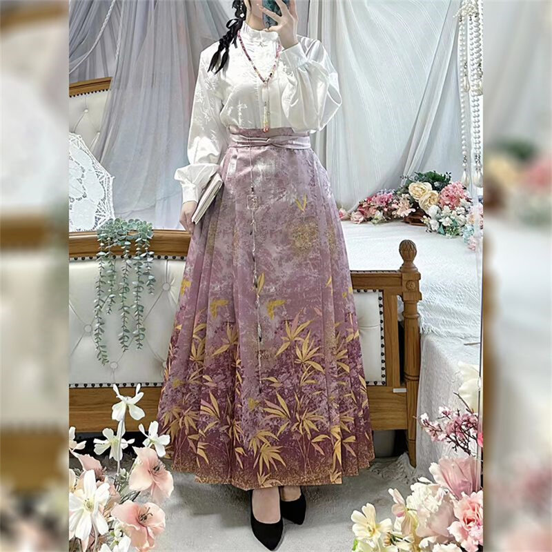 Chinese Traditional Hanfu Set Women's Horse Face Skirt Daily Set Patchwork Printing Winter Autumn Spring Cosplay Chinese Dress