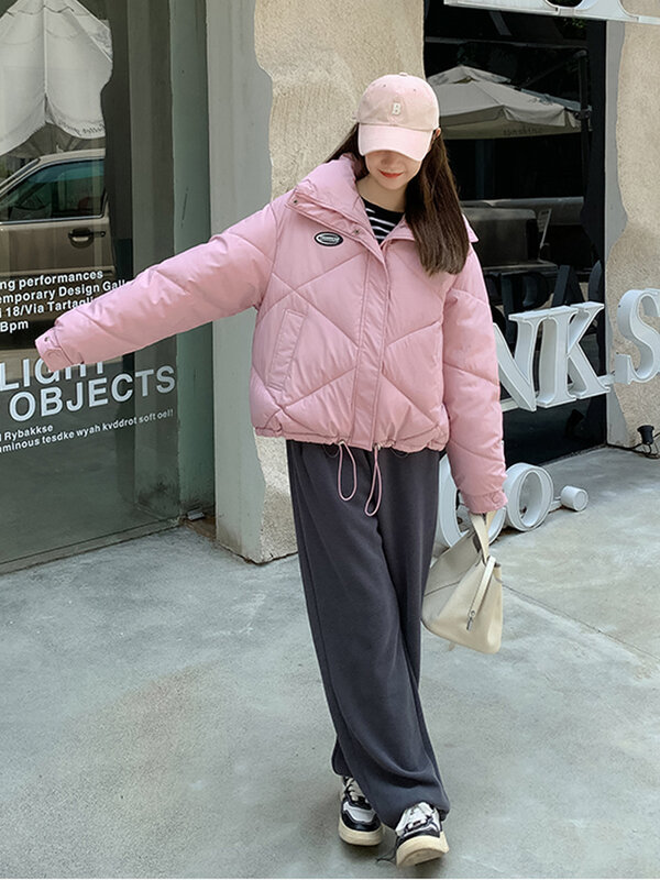 스탠드 칼라 루즈핏 퍼프 긴 소매 패딩 겨울 자켓 여성용, 패션 디자인, 2022 신제품