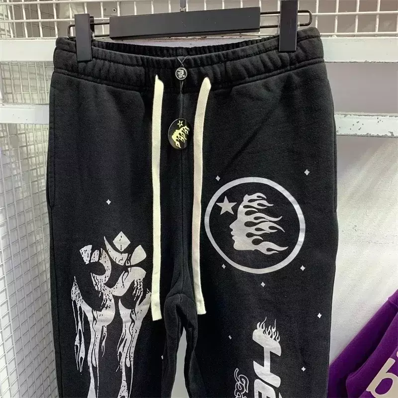 Flare Hell Star Sweatpants Women Patchwork Black Pure Cotton Jogger Drawstring Pants Oversized Mens Pants