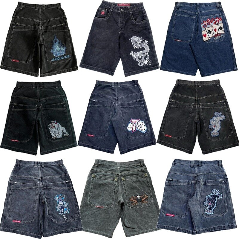 JNCO-Y2K shorts jeans baggy para homens e mulheres, padrão vintage, hip hop, gótico, streetwear, basquete, harajuku, verão, novo