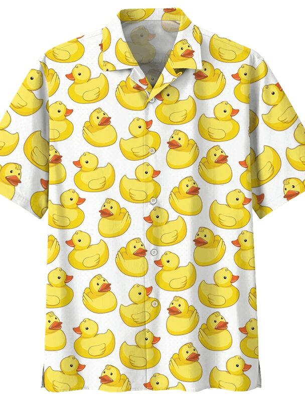 Camisa hawaiana con estampado de pato para hombre, camisa de manga corta con botones y estampado 3D de animales, ropa de verano