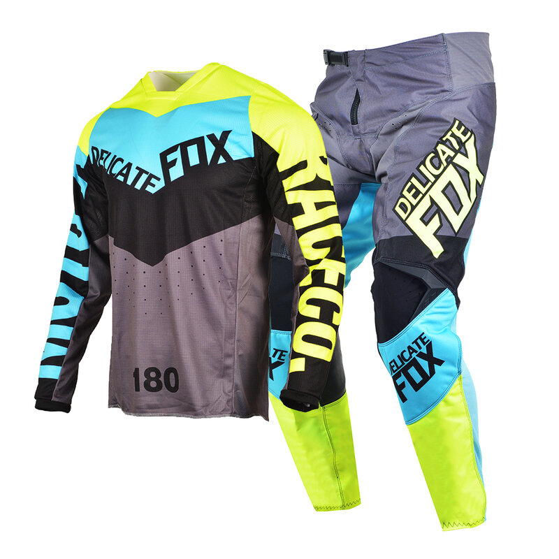 Fox 180 MX Set peralatan balap, Jersey dan celana Kombo setelan kit Motocross MTB DH UTV ATV Enduro sepeda motor Trail bersepeda