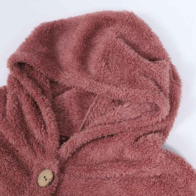 Cappotto da donna Oversize bottone in peluche top Cardigan allentato con cappuccio Outwear giacca invernale, rosa 4XL