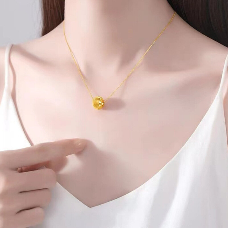 Authentic AU750 Real 18K Gold Ball Pendant For Woman Yellow Gold Beads Necklace Gift Stylish Present Fine Jewelry