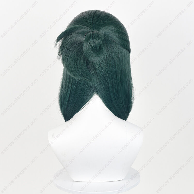 Wig Cosplay Anime Maomao, rambut sintetis tahan panas, Wig hijau gelap panjang 50cm