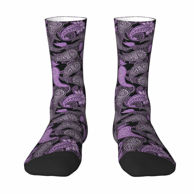Chaussettes Paisley violettes Harajuku, bas absorbant la sueur, chaussettes longues toutes saisons, accessoires pour cadeaux unisexes