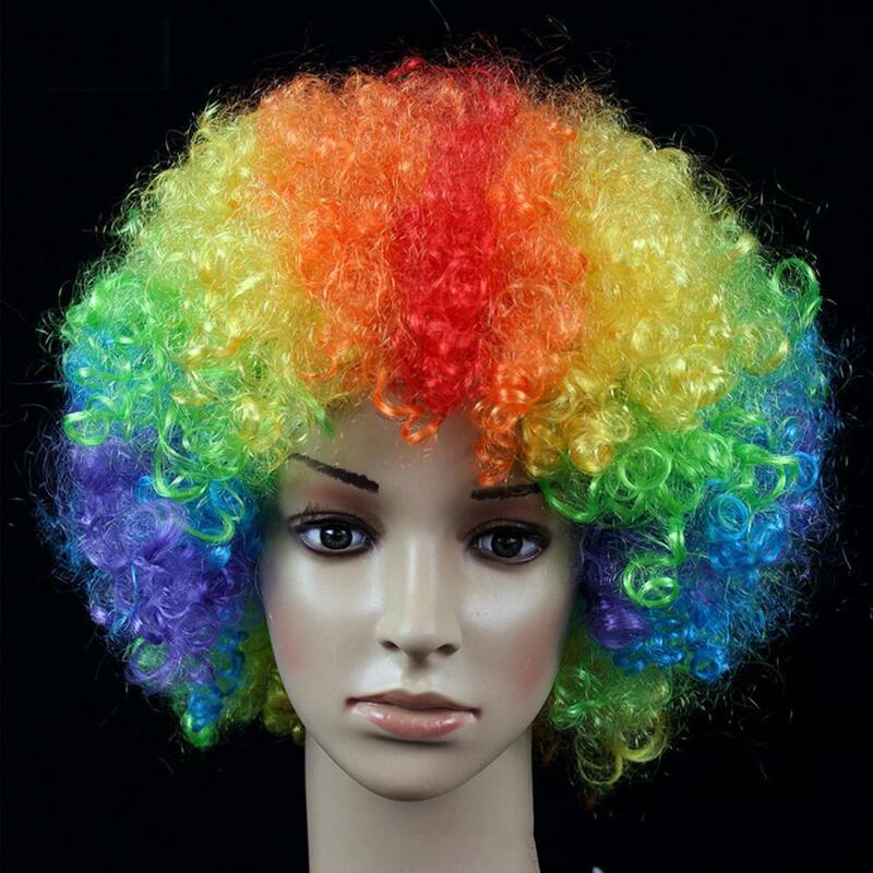 Парик с эффектом омбре, красочные волнистые вьющиеся парики с головой клоуна, головные уборы для свадебной вечеринки, парик клоуна для женщин, мужчин, детей, взрывной парик для косплея на Хэллоуин