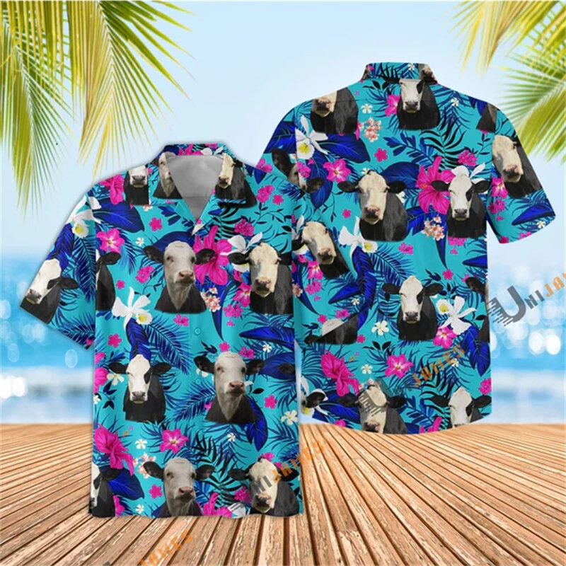 Camicie grafiche con fiori per uomo abbigliamento moda Animel camicette con stampa 3D camicetta con risvolto da uomo Casual camicia hawaiana Top uomo estate