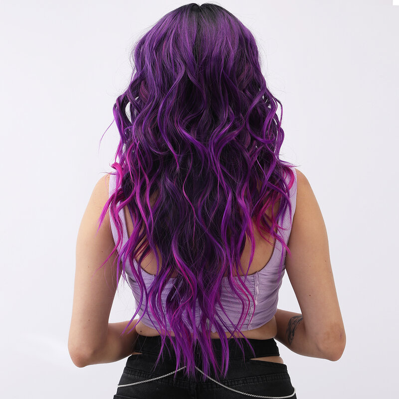 Smilco Fashion Omber ungu t-bagian 13X5X1 renda depan Wig keriting untuk wanita rambut panjang sintetis renda depan Wig rambut tahan panas