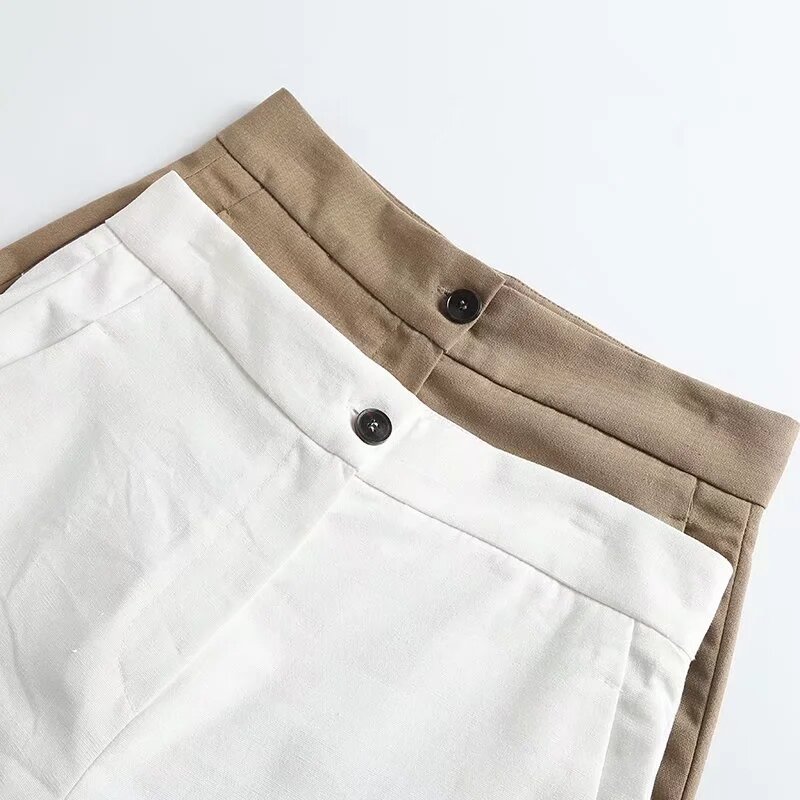 Pantalones cortos de lino y algodón para mujer, Bermudas rectas de cintura alta, informales, estilo Indie Folk de Inglaterra, Vintage